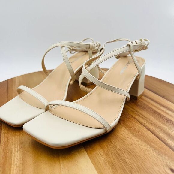 Public Desire Mabel Wide Fit Off White Ankle Tie Block Heeled Sandals Size UK 8W - Picture 4 of 13